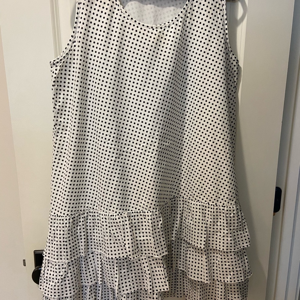 Polka Dot Ruffle Sleeveless Dress - Black on White